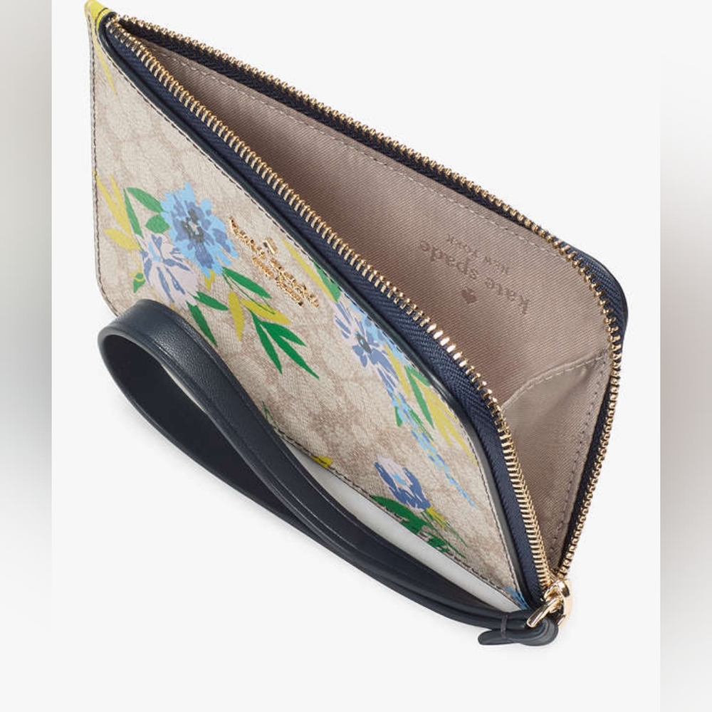 NWT Kate Spade - Lucy Spade Flower Floral Small L-zip Wristlet Clutch - Picture 2 of 7